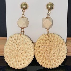 Round woven rattan earrings